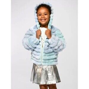 TRULY ME Tie Dye Quilted Faux Fur Sequins Hooded Zip Up Jacket Pockets Girls 2T